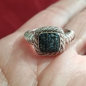 Sterling Silver & Genuine Blue Diamonds Ring